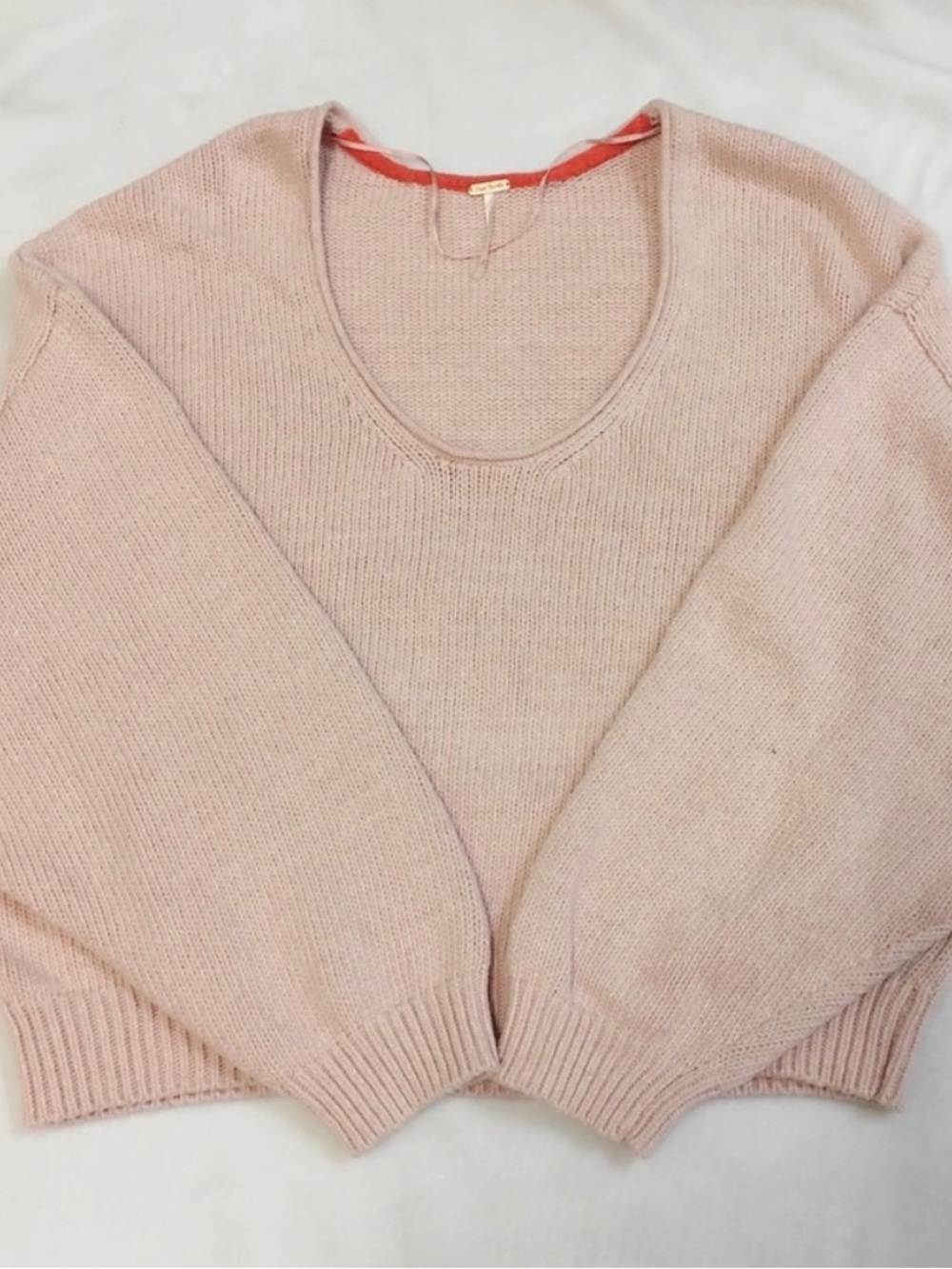 Free People “Perfect Day” Sweater Pink Cropped Cotton Knit Pullover - M